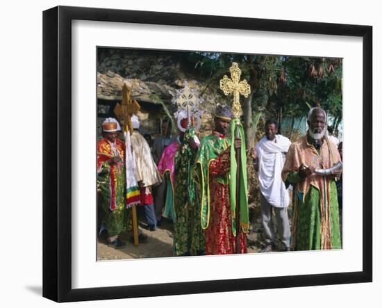 Procession of Christian Men and Crosses, Rameaux Festival, Axoum, Tigre Region, Ethiopia-Bruno Barbier-Framed Photographic Print