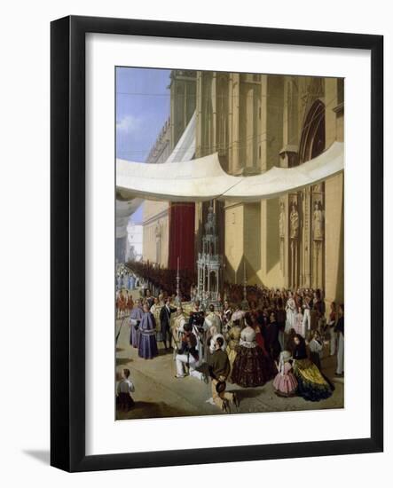 Procession of Corpus Christi in Seville, 1857, Painting by Cabral Y Aguado Bejarano (1828-1891)-null-Framed Giclee Print