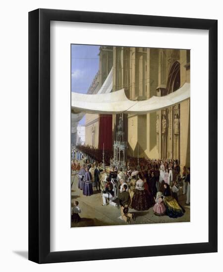 Procession of Corpus Christi in Seville, 1857, Painting by Cabral Y Aguado Bejarano (1828-1891)-null-Framed Premium Giclee Print