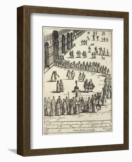 Procession of Dignitaries in the St Mark's Square in Venice, 1610-Giacomo Franco-Framed Giclee Print