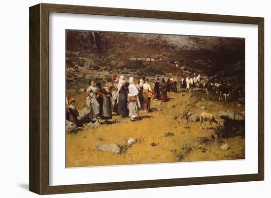 Procession of Fontainemore, 1882-Lorenzo Delleani-Framed Giclee Print