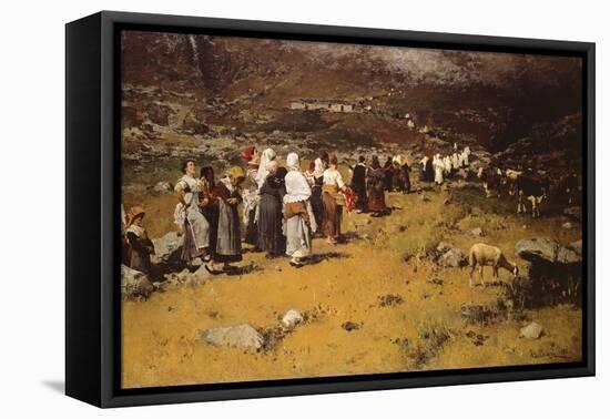 Procession of Fontainemore, 1882-Lorenzo Delleani-Framed Stretched Canvas