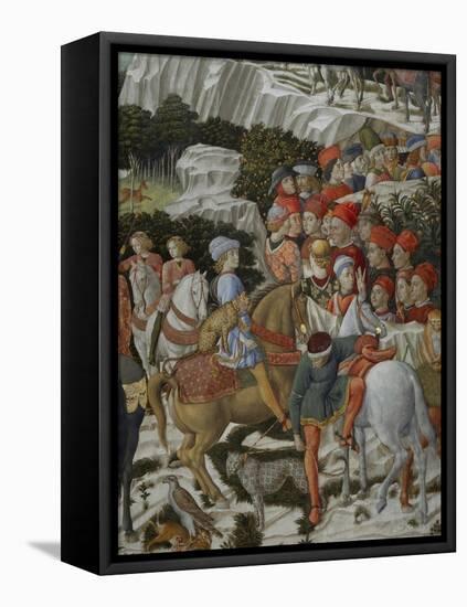 Procession of the Magi: Wall with Giuliano, detail (Procession at bottom)-Benozzo Gozzoli-Framed Stretched Canvas