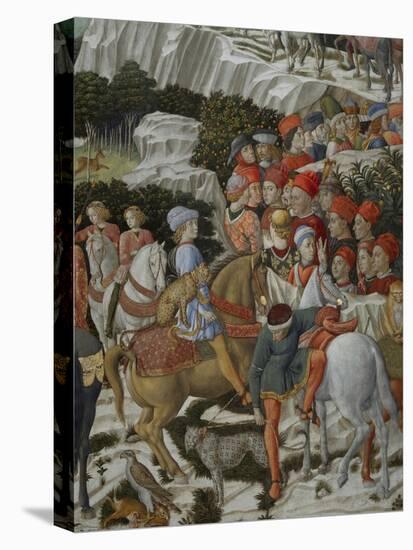 Procession of the Magi: Wall with Giuliano, detail (Procession at bottom)-Benozzo Gozzoli-Stretched Canvas