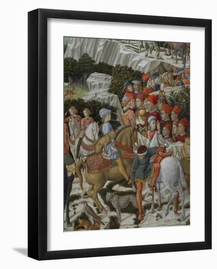 Procession of the Magi: Wall with Giuliano, detail (Procession at bottom)-Benozzo Gozzoli-Framed Giclee Print