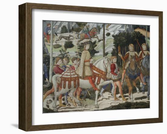 Procession of the Magi: Wall with Lorenzo, detail (Lorenzo with Archers)-Benozzo Gozzoli-Framed Giclee Print