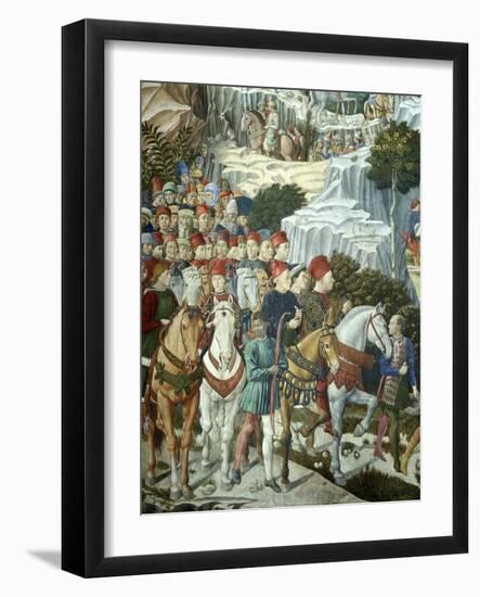 Procession of the Magi: Wall with Lorenzo, detail (Procession with Members of the Medici Family)-Benozzo Gozzoli-Framed Giclee Print