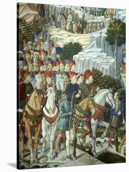 Procession of the Magi: Wall with Lorenzo, detail (Procession with Members of the Medici Family)-Benozzo Gozzoli-Stretched Canvas