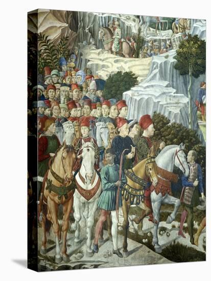 Procession of the Magi: Wall with Lorenzo, detail (Procession with Members of the Medici Family)-Benozzo Gozzoli-Stretched Canvas