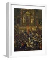 Procession on Occasion of Feast of Annunciation in Piazza Della Minerva in Rome at Time of Pope Inn-null-Framed Giclee Print