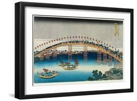 Procession over a Bridge-Katsushika Hokusai-Framed Giclee Print