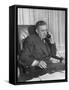 Producer David O. Selznick Sitting at His Desk, Talking on the Phone-null-Framed Stretched Canvas