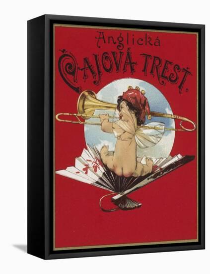 Product Label Depicting a Cherub Playing a Trombone-null-Framed Stretched Canvas