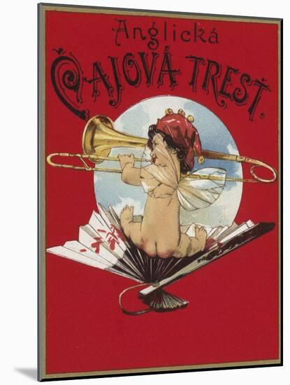 Product Label Depicting a Cherub Playing a Trombone-null-Mounted Giclee Print