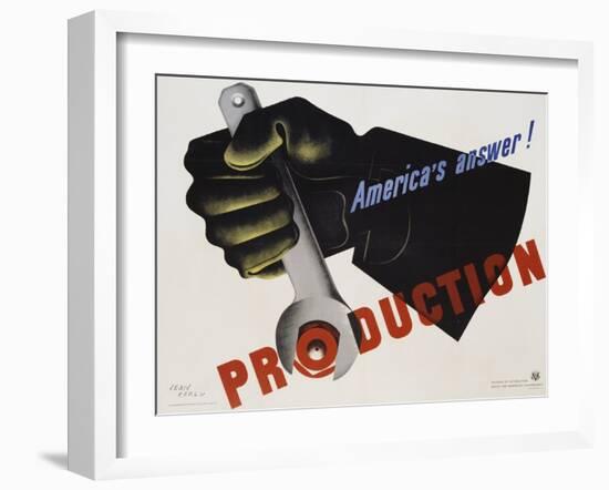 Production - America's Answer! Poster-Jean Carlu-Framed Premium Giclee Print