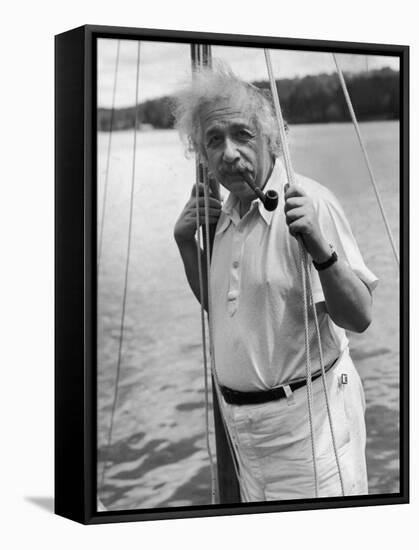 Prof. Albert Einstein on His Sailboat at Saranac Lake in the Adirondacks-null-Framed Stretched Canvas