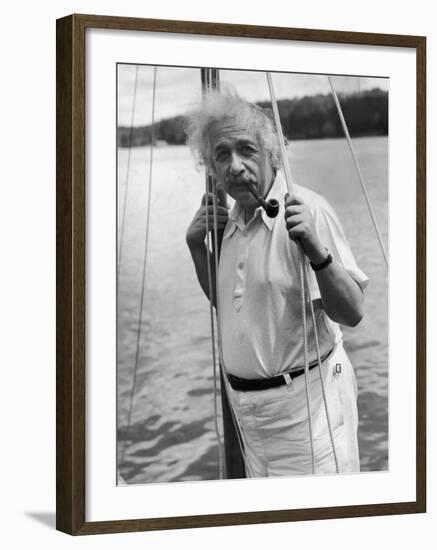 Prof. Albert Einstein on His Sailboat at Saranac Lake in the Adirondacks-null-Framed Premium Photographic Print