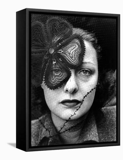 Professional Model Janet Macleod Wearing Veiled Hat Designed by Lilly Dache-Alfred Eisenstaedt-Framed Stretched Canvas