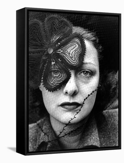 Professional Model Janet Macleod Wearing Veiled Hat Designed by Lilly Dache-Alfred Eisenstaedt-Framed Stretched Canvas