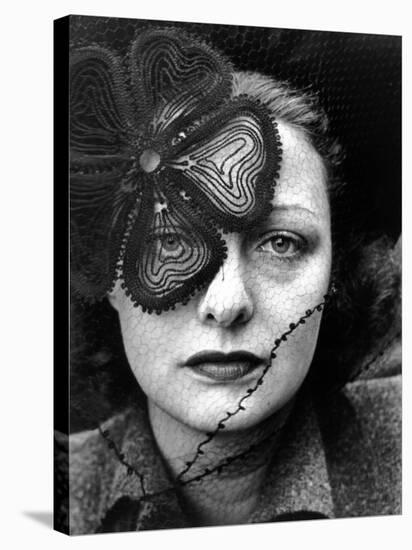 Professional Model Janet Macleod Wearing Veiled Hat Designed by Lilly Dache-Alfred Eisenstaedt-Stretched Canvas