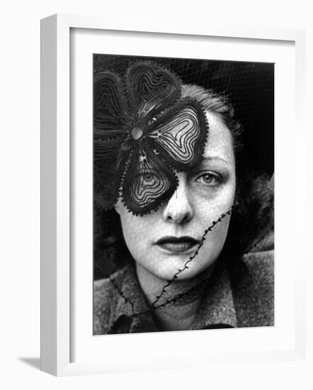 Professional Model Janet Macleod Wearing Veiled Hat Designed by Lilly Dache-Alfred Eisenstaedt-Framed Photographic Print