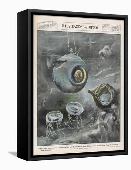 Professor Beebe in His Bathysphere 1000 Metres Below the Surface of the Atlantic Ocean-Aldo Molinari-Framed Stretched Canvas