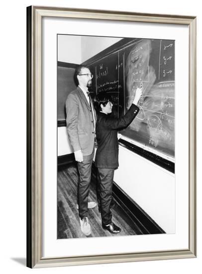 Professor Harry Dym, Works with His 12 Year Old Student, Matthew Marcus at New York City College--Framed Photo