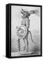Profile Drawing of Aztec Warrior in Costume-null-Framed Stretched Canvas