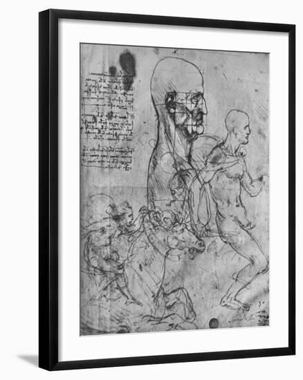 'Profile of a Man Squared for Proportion and Studies of Horsemen', c1480 (1945)-Leonardo Da Vinci-Framed Giclee Print