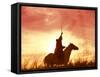 Profile of a Stockman on a Horse Against the Sunset, Queensland, Australia, Pacific-Mark Mawson-Framed Stretched Canvas