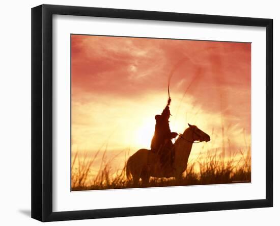 Profile of a Stockman on a Horse Against the Sunset, Queensland, Australia, Pacific-Mark Mawson-Framed Photographic Print