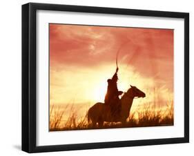 Profile of a Stockman on a Horse Against the Sunset, Queensland, Australia, Pacific-Mark Mawson-Framed Photographic Print