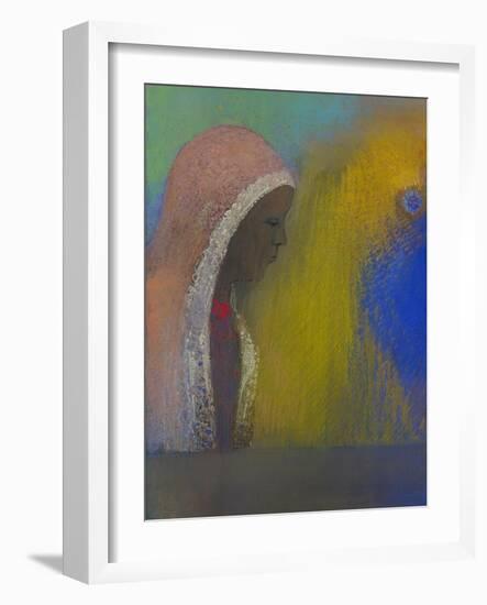 Profile of a Woman with a Pink Veil, 1885-Odilon Redon-Framed Giclee Print