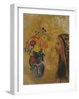 Profile of a Woman with a Vase of Flowers-Odilon Redon-Framed Giclee Print