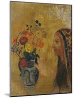 Profile of a Woman with a Vase of Flowers-Odilon Redon-Mounted Giclee Print