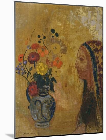 Profile of a Woman with a Vase of Flowers-Odilon Redon-Mounted Giclee Print