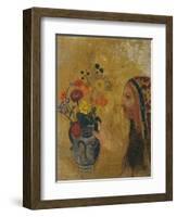 Profile of a Woman with a Vase of Flowers-Odilon Redon-Framed Giclee Print