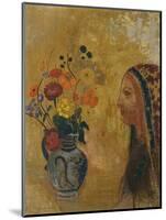 Profile of a Woman with a Vase of Flowers-Odilon Redon-Mounted Giclee Print