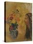 Profile of a Woman with a Vase of Flowers-Odilon Redon-Stretched Canvas