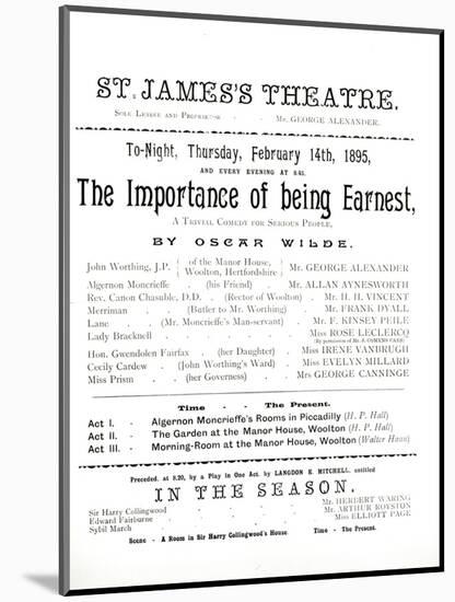 Programme for a Performance of The Importance of Being Earnest, by Oscar Wilde-null-Mounted Giclee Print