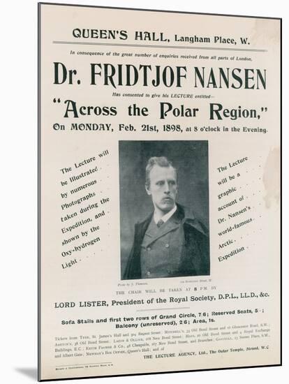 Programme for Dr Fridtjof Nansen Lecture, across the Polar Region-null-Mounted Photographic Print