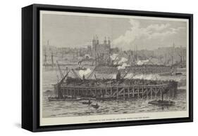 Progress of the Works of the Tower Bridge over the Thames-null-Framed Stretched Canvas