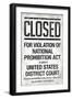 Prohibition Act Closed Notice-null-Framed Art Print