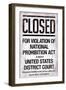 Prohibition Act Closed Sign Notice-null-Framed Art Print