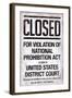 Prohibition Act Closed Sign Notice-null-Framed Art Print