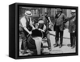 Prohibition Agents Dump Liquor Into Sewer, NYC-Science Source-Framed Stretched Canvas