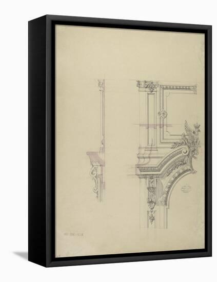 Projet d'encadrement  décoratif d'une porte , étude partielle: partie supérieure gauche et profil-Antoine Zoegger-Framed Stretched Canvas