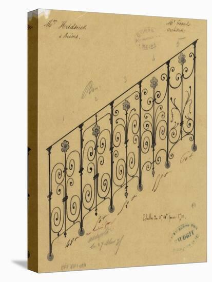Projet de rampe d'escalier en fer forgé pour l'hôtel de Mme Heidsieck-Alphonse Gosset-Stretched Canvas