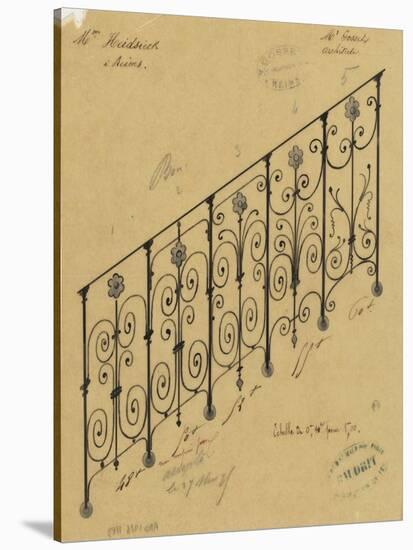 Projet de rampe d'escalier en fer forgé pour l'hôtel de Mme Heidsieck-Alphonse Gosset-Stretched Canvas