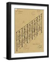 Projet de rampe d'escalier en fer forgé pour l'hôtel de Mme Heidsieck-Alphonse Gosset-Framed Giclee Print